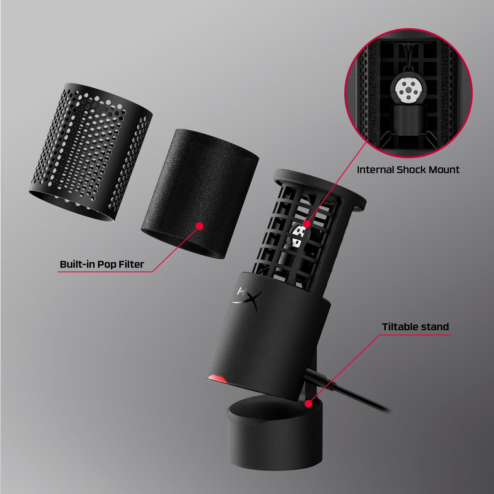 HyperX SoloCast 2: Chống rung và pop filter nằm trong thiết kế